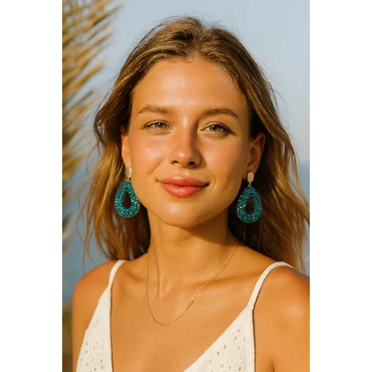 BREPINE Grün Boho Ohrringe, hängend mit tropfenförmigen Reisperlen, leicht und elegant, 2,09 Zoll Länge, modischer Schmuck für Damen – Bild 4