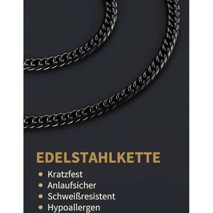 FindChic Massiv Panzerkette schwarz, Herren Edelstahl Halskette 6mm, Cuban Link Design, 51cm, inkl. Geschenkebox – Bild 5