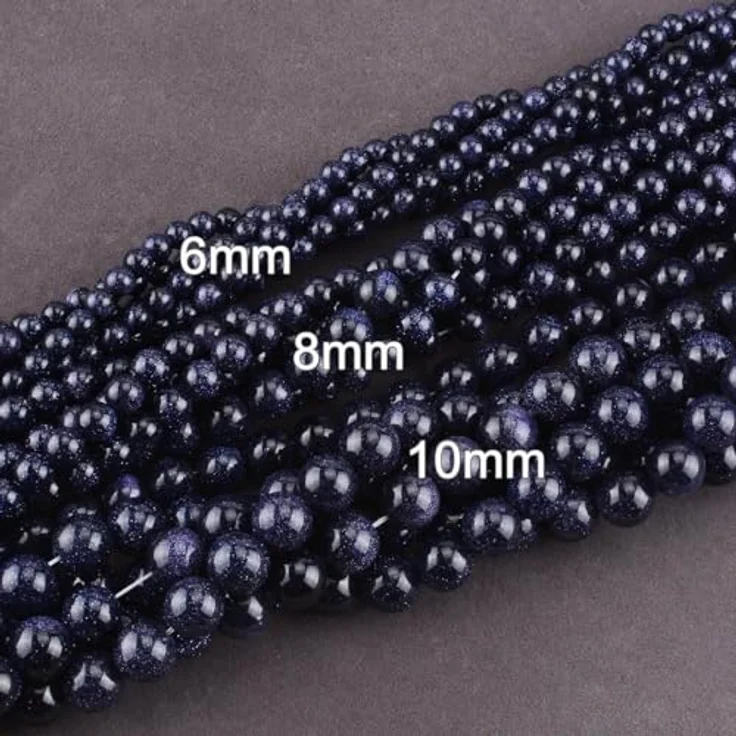 SKYBEADS 8mm Blau Goldstone Perlen, Runde Halbedelstein Perlen, 38cm Strang mit ca. 46 Stück – Bild 5