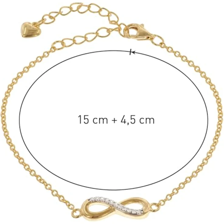trendor Damen-Armband Unendlichkeit 925 Silber Vergoldet mit Zirkonias, flexible Länge bis 19,5 cm, eleganter Armschmuck für Frauen – Bild 5