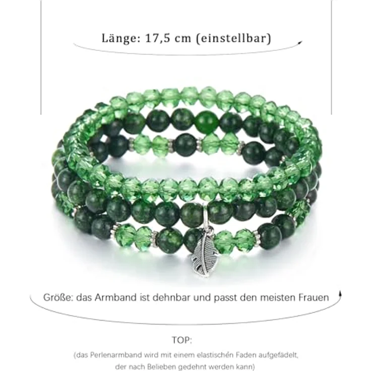 FULU AUTUMN Perlenarmband Set, Mehrschichtiges Stretch Damen Armband aus Naturstein und Kristall in Dunkelgrün, Boho Modeschmuck für Mama, Oma und Frau, ideales Geburtstagsgeschenk – Bild 5