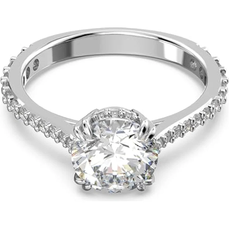 Swarovski Stilla Cocktailring, Rhodinierter Damenring mit Princess-Schliff und Pavé, Strahlende Swarovski Kristalle – Bild 1