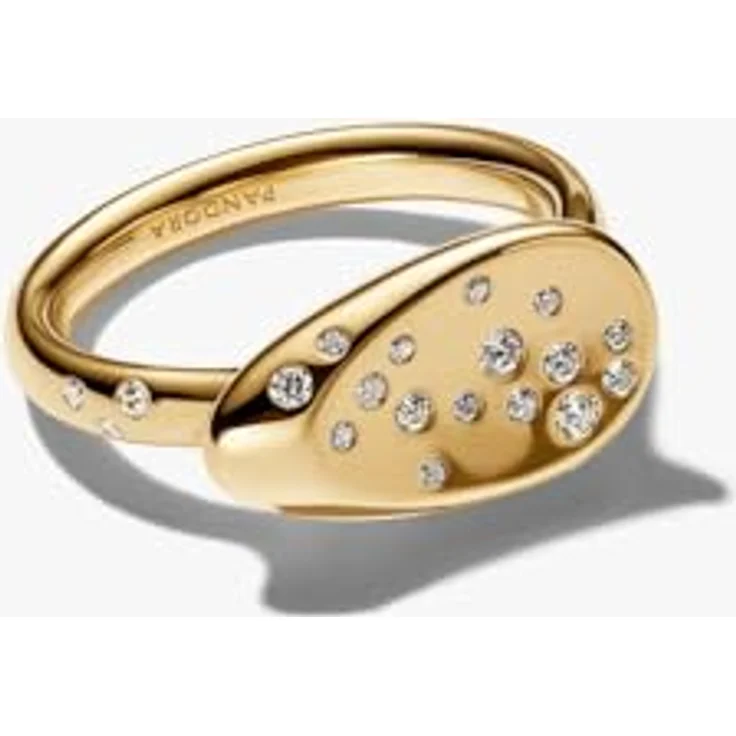 PANDORA Essence Kleiner Steinbesetzter Ovaler Siegelring, 14K vergoldete Metalllegierung mit Zirkonia, Größe 50, 164707C01-50 – Bild 2