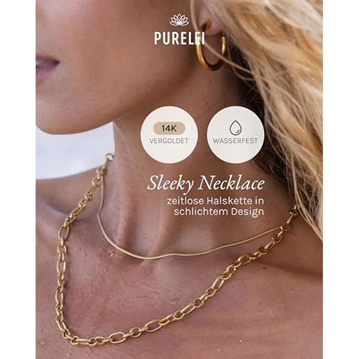 Purelei Sleeky Kette Damen (Gold) – Wasserfeste Edelstahl-Halskette, verstellbar 40-45 cm, perfekter Schmuck für individuellen Look – Bild 2