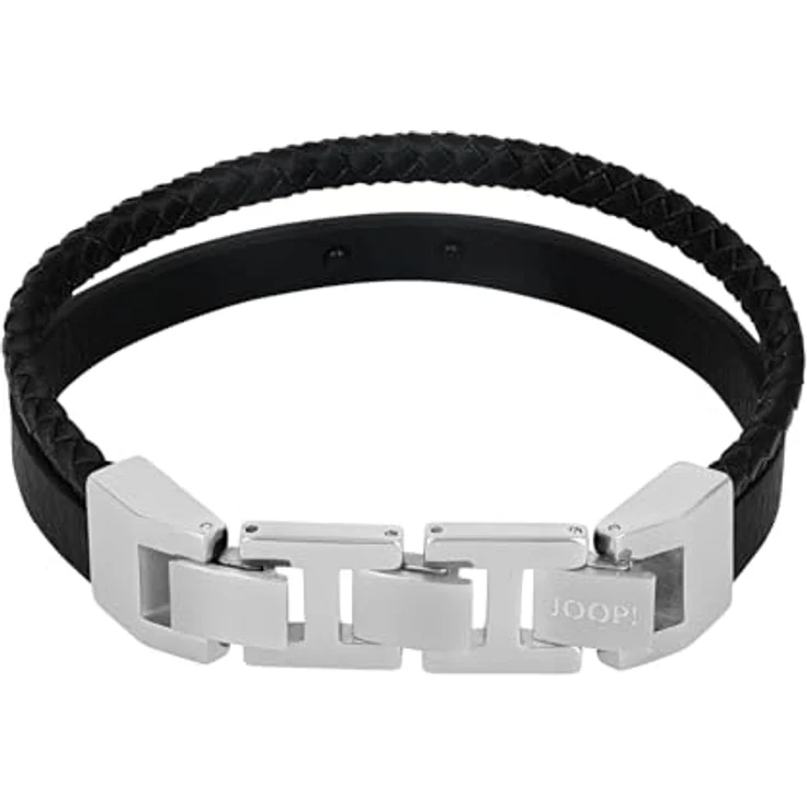 JOOP! Herren-Armband Edelstahl Leder, 18,5+1,5+1,5 cm, grau, mit Klappverschluss, in Schmuck Geschenk Box, 2039000 – Bild 3