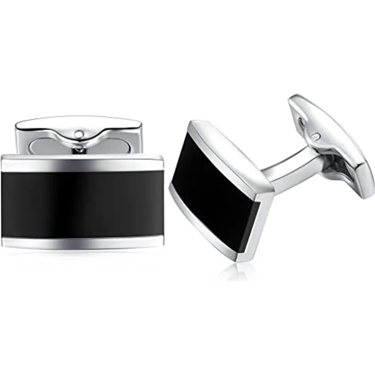 HONEY BEAR Infinity Manschettenknöpfe, Herren Hochzeit Cufflinks aus Edelstahl, Schwarz, 18mm x 11mm