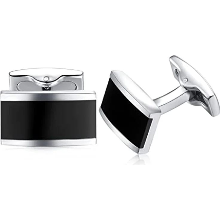 HONEY BEAR Infinity Manschettenknöpfe, Herren Hochzeit Cufflinks aus Edelstahl, Schwarz, 18mm x 11mm – Bild 1