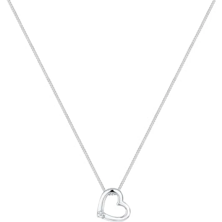 Elli DIAMONDS Halskette Damen Herz Anhänger mit Diamant (0.015 ct.) in 925 Sterling Silber, ECHTER DIAMANT, handgefertigt, Geschenkidee – Bild 2