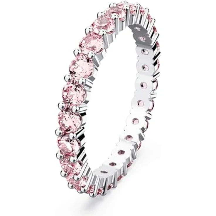 Swarovski Matrix Ring, Rhodinierter Damenschmuck mit Rosa-violetten Swarovski Kristallen – Bild 2