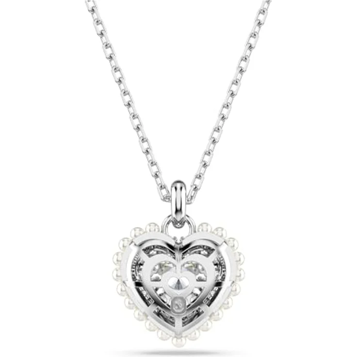 Swarovski Idyllia Herz-Anhänger, Rhodinierte Damenhalskette mit Swarovski Kristallen, Weiß – Bild 4