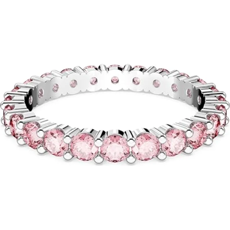 Swarovski Matrix Ring, Rhodinierter Damenschmuck mit Rosa-violetten Swarovski Kristallen, verspieltes Design