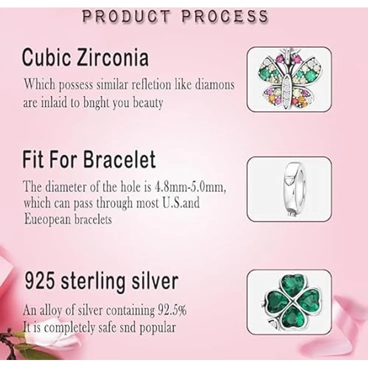 LNQOBU 925 Silber Charms Anhänger für Pandora Armbänder und Halsketten, inklusive Spacer Beads, Lochgröße 4,5-5 mm – Bild 4