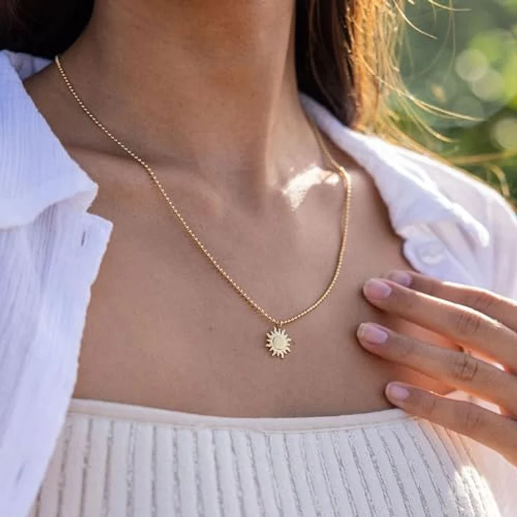 Purelei Damen Sonnen-Kette, Filigrane Kugelkette mit 12,6 mm Sonnen-Anhänger aus 18K vergoldetem Edelstahl, verstellbare Länge 50/55 cm (Gold) – Bild 4