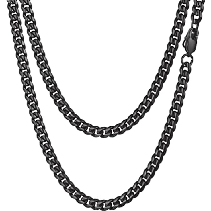 PROSTEEL Herren Hip-Hop Street Style Halskette 6mm Panzerkette 76 cm Schwarz, aus 316L Edelstahl, schwer, korrosionsbeständig, mit Geschenkverpackung – Bild 1
