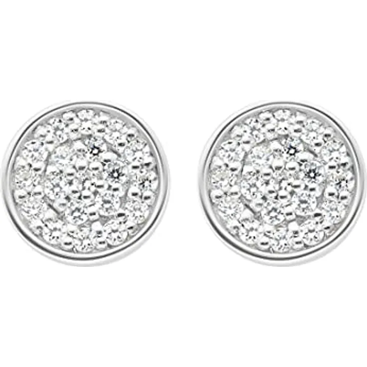 JETTE Damen-Ohrstecker 925er Silber rhodiniert, 38 Zirkonia, Durchmesser 8 mm, One Size, Geschenkbox