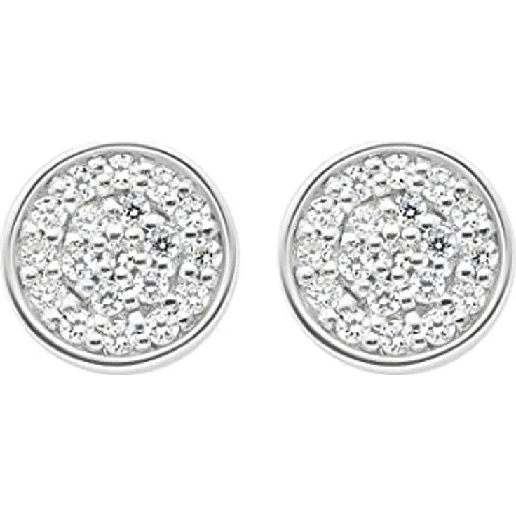 JETTE Damen-Ohrstecker 925er Silber rhodiniert, 38 Zirkonia, Durchmesser 8 mm, One Size, Geschenkbox – Bild 1