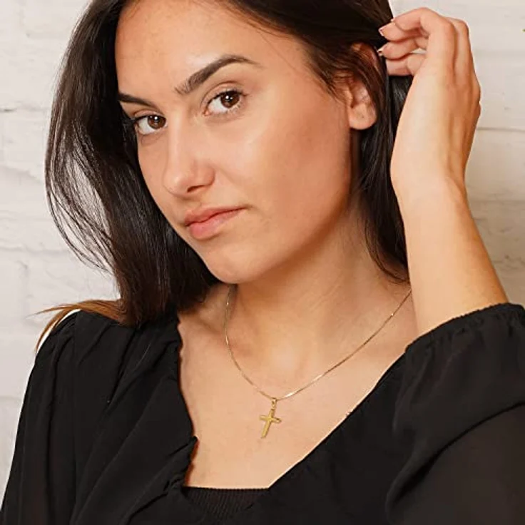 trendor Kreuz für Damen und Herren, Gold 585 mit vergoldeter Silberkette, 40 cm, elegantes Schmuckstück in zeitlosem Design – Bild 4