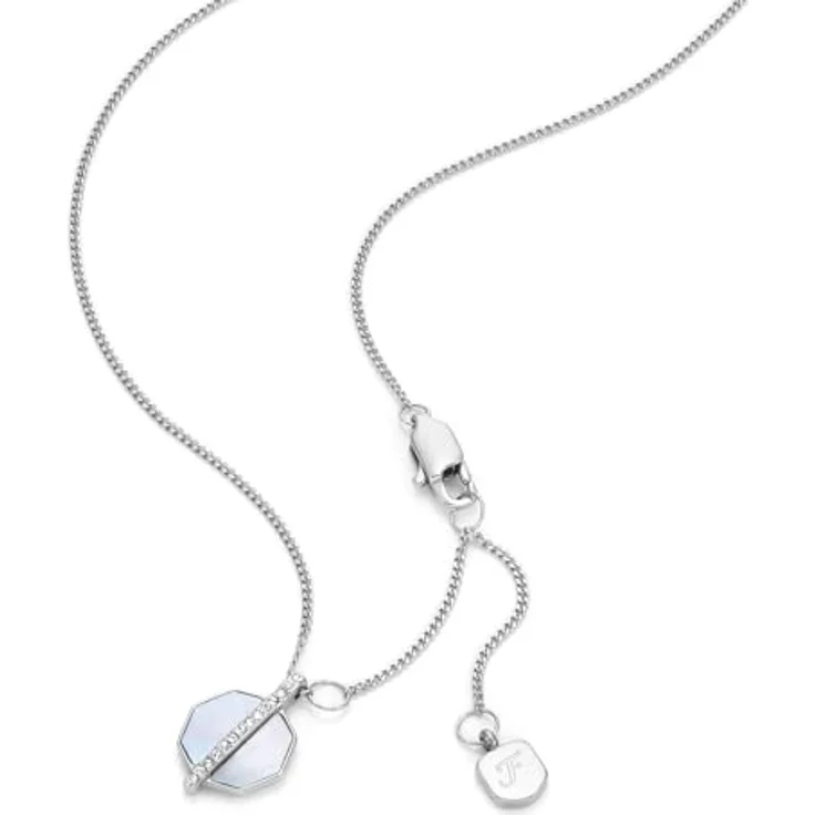 FOSSIL Damen Edelstahl Fünfeck-Anhänger-Halskette, poliert mit Karabinerverschluss, silberfarben, 40.6 cm Länge – Bild 4