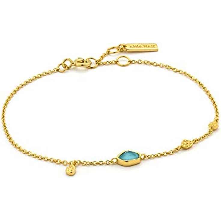 ANIA HAIE Damen Armband MINERAL GLOW Turquoise Discs, 925 Sterling Silber 14k vergoldet, Türkis Anhänger, Länge 16,5cm + 2cm Verlängerung, inkl. Geschenkverpackung – Bild 1