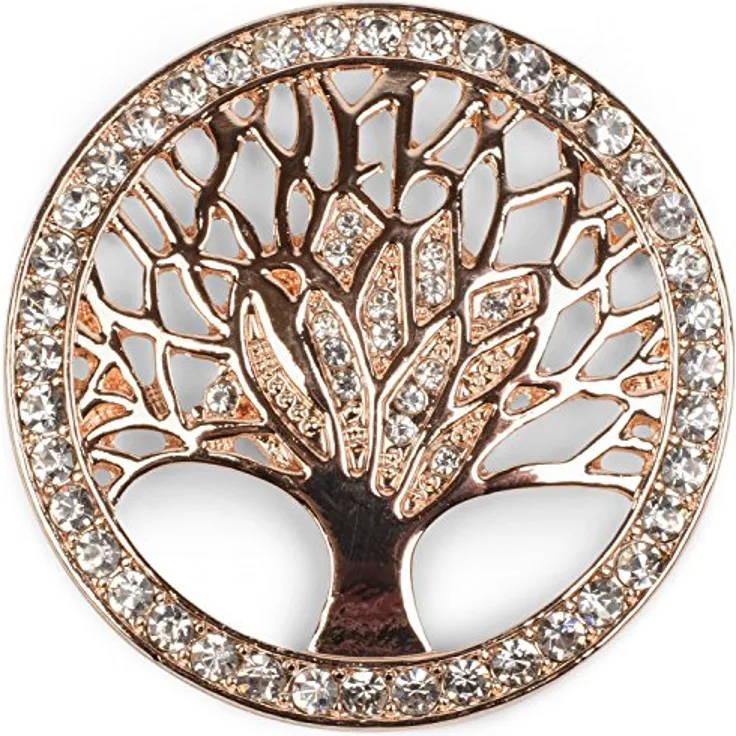 styleBREAKER Lebensbaum Magnet Schmuck Anhänger, Brosche für Schals und Tücher mit Strasssteinen, rosegold, Ø 4,5 cm
