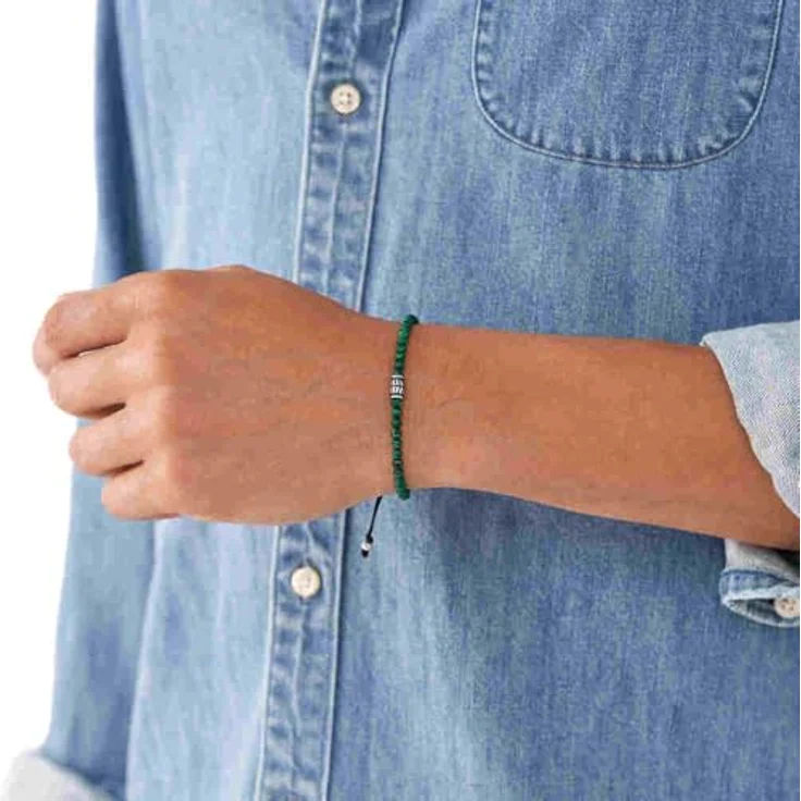 Fossil Herren-Edelstahl-Perlenarmband mit Schieberverschluss, Grün, poliertes Finish, 250 mm Länge, 4 mm Breite – Bild 3