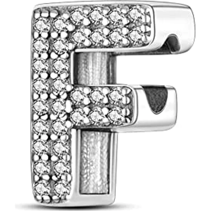 Pandach Charm Anhänger Buchstabe F, 925 Sterling Silber mit Zirkonia-Steinen, kompatibel mit europäischen Armbändern und Halsketten für Frauen und Mädchen – Bild 1