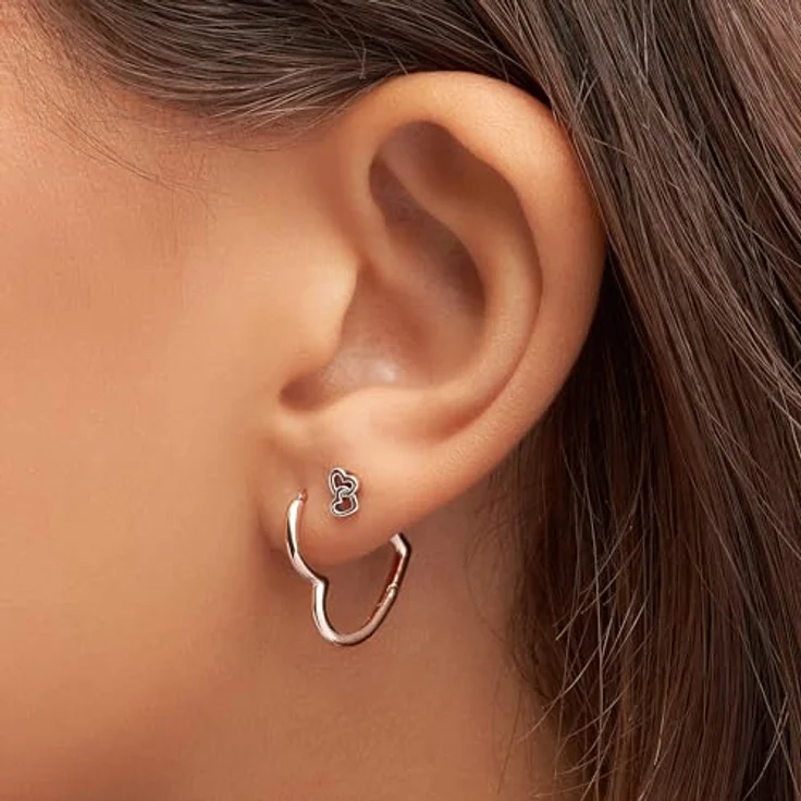 PANDORA ROSE Ohrringe "Asymmetrische Herzen der Liebe" in 14 Karat Rosévergoldung, minimalistisches Design für Damen – Bild 5