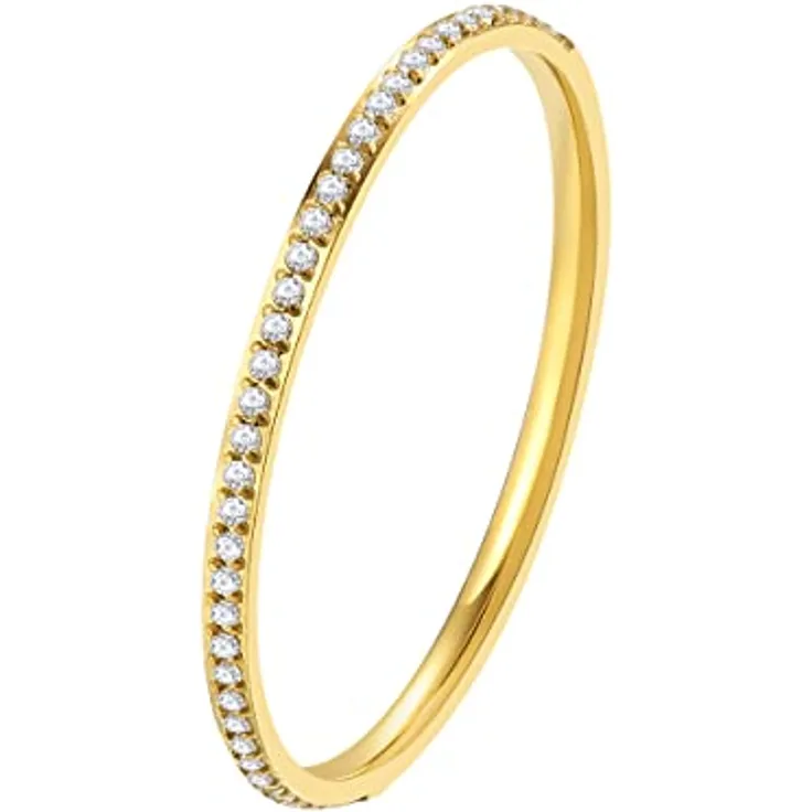Happiness Boutique Damen Band Ring 18K vergoldet, dünner Stapelring aus Edelstahl mit Zirkonia, in Gold, 4 Größen erhältlich