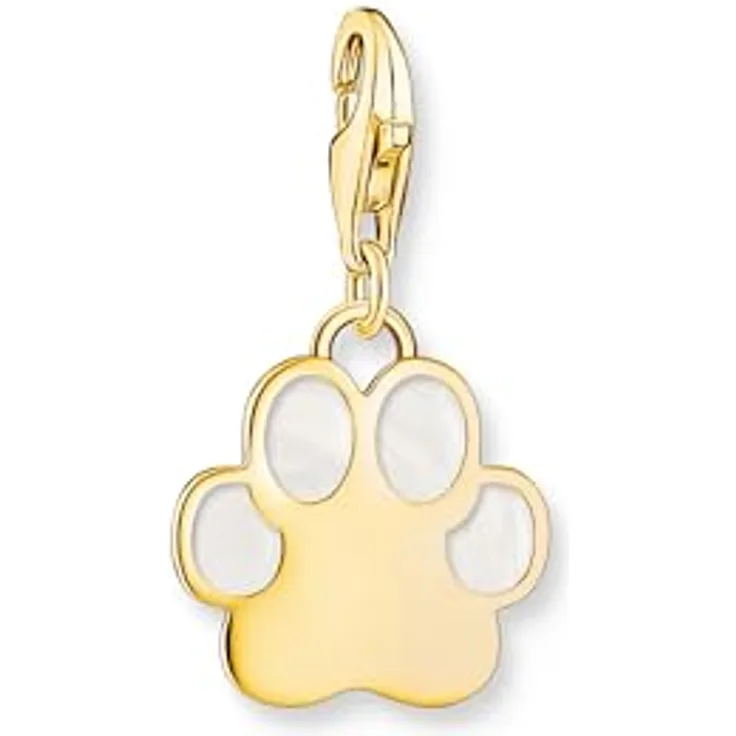 Thomas Sabo Charm Club Original Charm-Anhänger Hundepfote, weiße Kaltemaille, recyceltes 925 Silber mit 18k Vergoldung, 2014-427-39