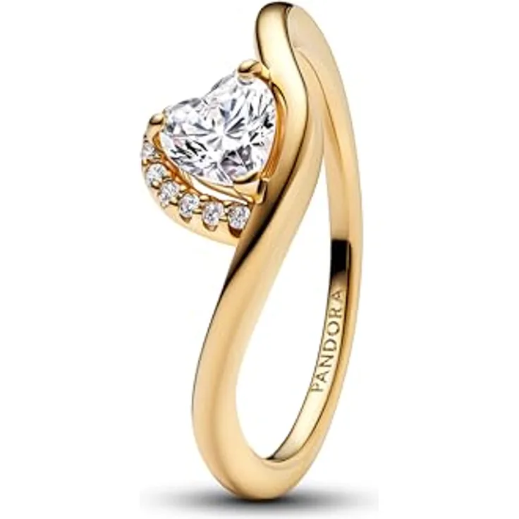 PANDORA Timeless Welliges Herz Ring, Sterling Silber mit 14k Goldplattierung und Zirkonia, Größe 54, 163660C01-54