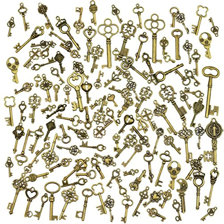 XONOR 125 Stück antike Bronze Vintage Skelett Schlüssel Anhänger, DIY für Hochzeit und Geburtstag, 1,2 cm bis 6,4 cm, bleifrei – Bild 2