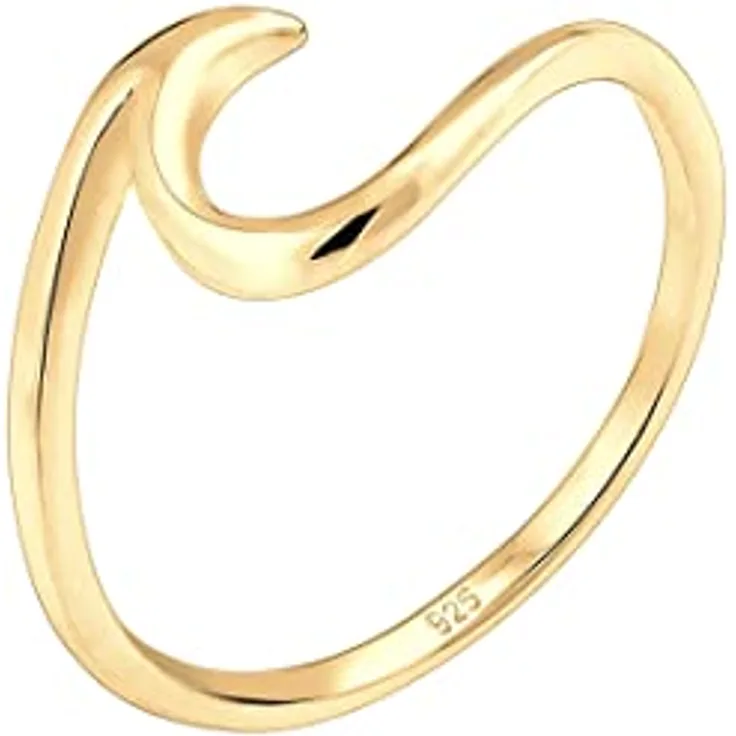 Elli Wellenring Damen, 925 Sterling Silber vergoldet, maritim, handgefertigt