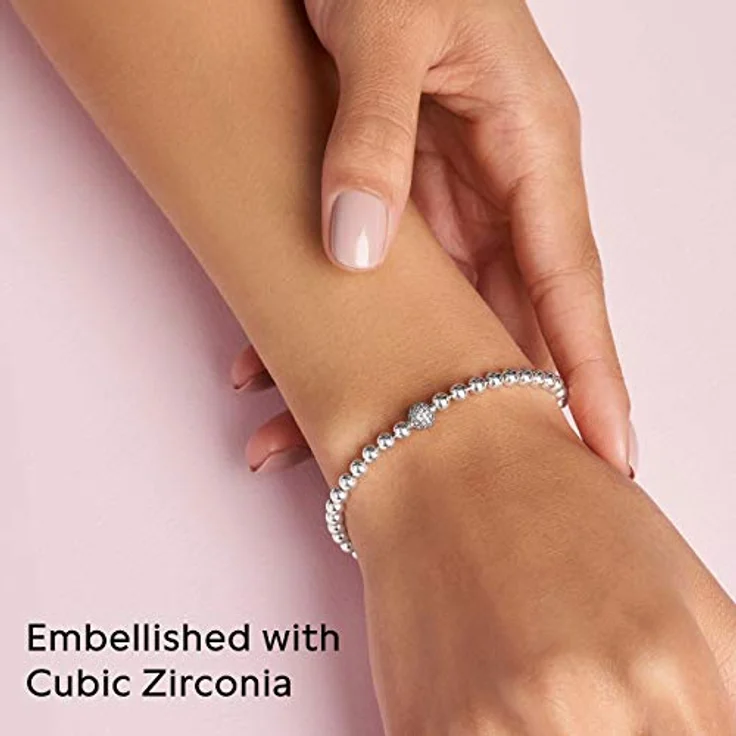 Pandora Kugelarmband, Damen-Tennisarmband aus 925er Silber mit zirkoniabesetzter Kugel und Clipverschluss – Bild 8