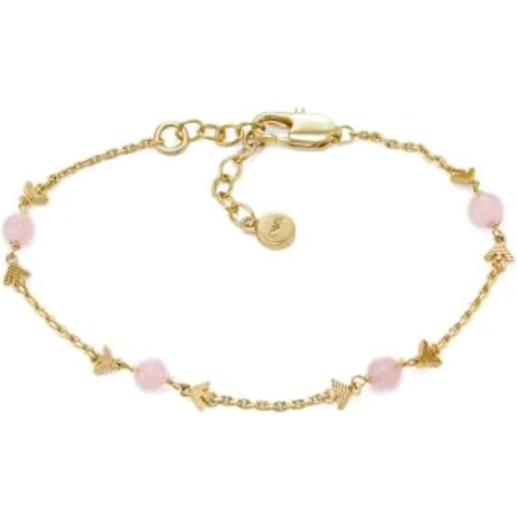 Emporio Armani Armband, Schmuck Geschenk mit rosafarbenen Quarzperlen, elegante Metall Armkette – Bild 1