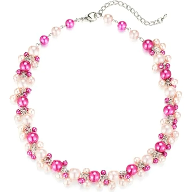 Bulinlin Perlen Kette Damen, Hot Pink Perlen Statement Choker Halskette, Boho Modeschmuck für Frauen, Handgefertigte Qualitätsperlen, Perfektes Geschenk zum Geburtstag