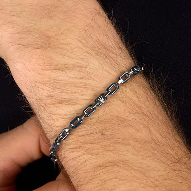 Maserati Herren-Armband Ceramic, Stahl und blaue Keramik, Kettenmodell mit Klickverschluss, 19 + 3 cm – Bild 5