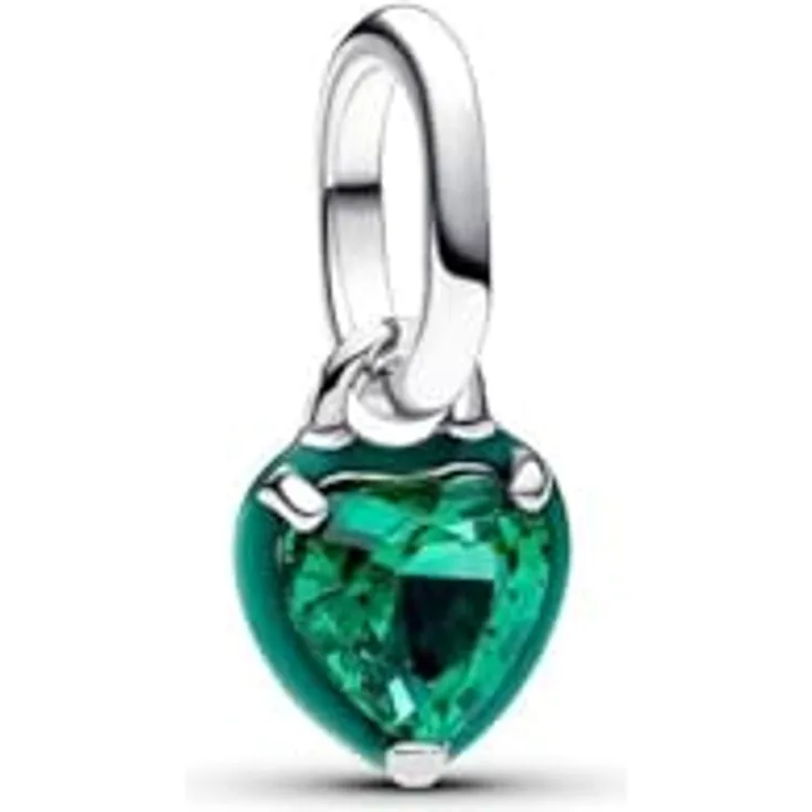 PANDORA ME Grünes Chakra-Herz Mini-Charm-Anhänger aus Sterling Silber mit grünem künstlichem Kristall, kompatibel mit ME und Moments Armbändern, 793042C03