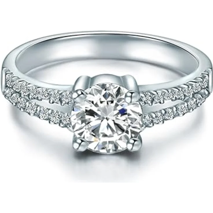 Trilani Damen-Ring Sterling Silber, Zirkonia weiß im Brillantschliff, 3 mm Ringschiene, glamouröser Antragsring und Trauring in Schmuckbox – Bild 1