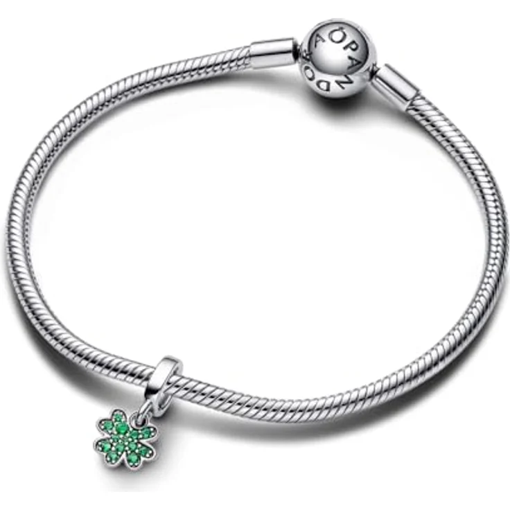 PANDORA Moments Vierblättriges Kleeblatt Charm-Anhänger aus Sterling Silber mit grünen Kristallen, kompatibel mit Moments Armbändern, 792751C01 – Bild 3