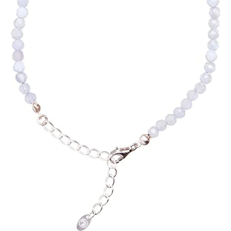 BERGERLIN Chalcedon Halskette, echte Chalcedon Perlenkette in Weiß mit 925 Sterling Silber Verschluss, Größe M-L (50-55 cm) – Bild 2