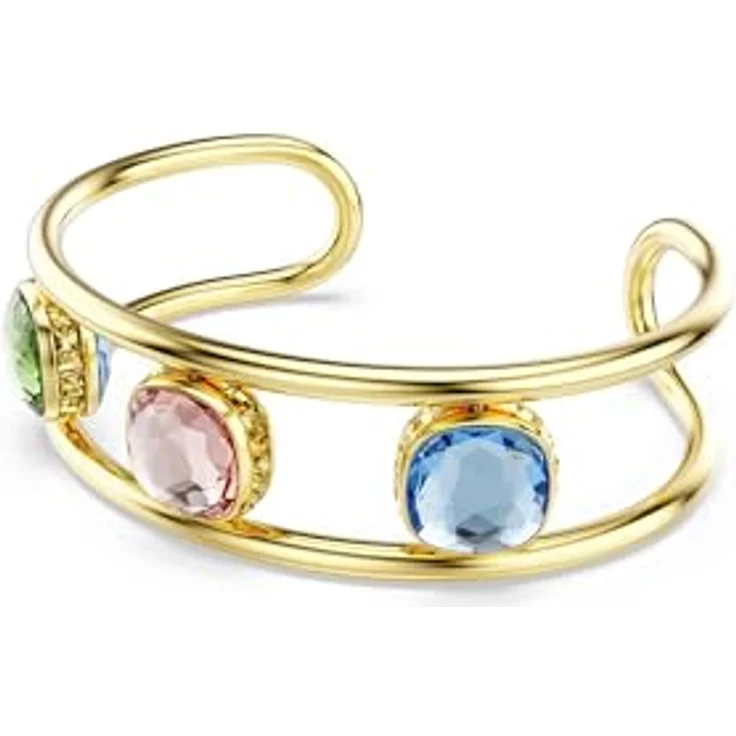 Swarovski Chroma Armreif, Vergoldeter Damenarmreif mit Wendbaren Grünen, Blauen und Pinken ReCreated Crystals, Größe: 16.4 x 1.8 cm – Bild 2