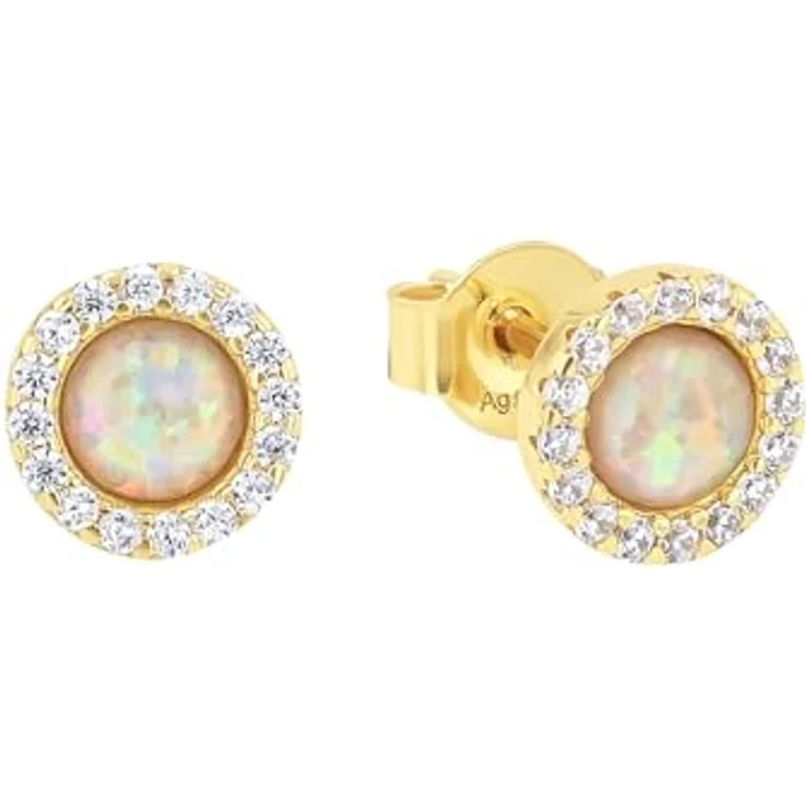 Amor Paar Ohrstecker Golden Opal, 925 Sterling Silber mit Opal und Zirkonia, 6,5 mm – Bild 1