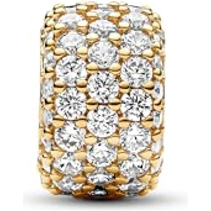 PANDORA Moments Funkelndes Dreireihiges Pavé-Charm aus Sterling Silber mit vergoldeter Metalllegierung und 85 Zirkonia, kompatibel mit Moments Armbändern, 762820C01 – Bild 2