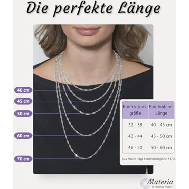 MATERIA by Matthias Wagner Singapurkette 925 Silber Damen, gedreht, 3mm, 70cm, hypoallergen, Made in Germany – Bild 4