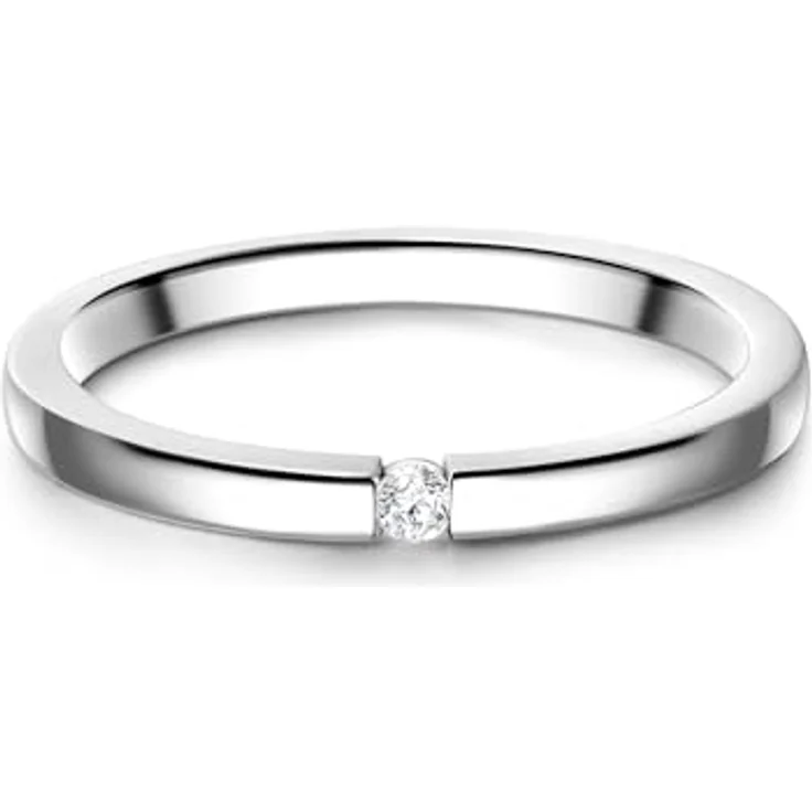 GLANZSTÜCKE MÜNCHEN Damen Solitärring aus 925/- Sterling Silber, rhodiniert mit weißem Zirkonia, 1,9 mm schmale Ringschiene – Bild 1