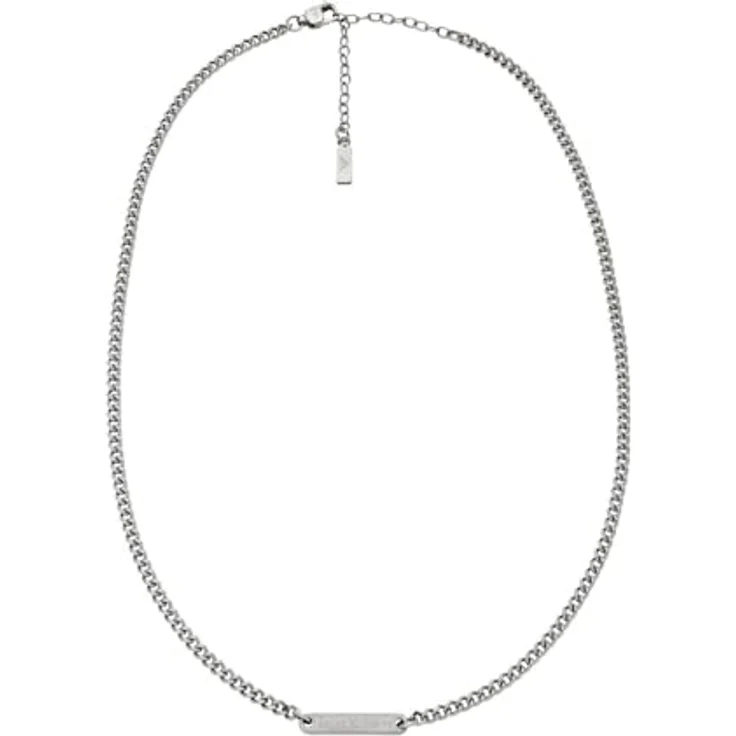 Emporio Armani Herren Halskette, Silberfarbener Edelstahl mit gebürstetem Finish, 5cm + 7cm Länge, Karabinerverschluss – Bild 1