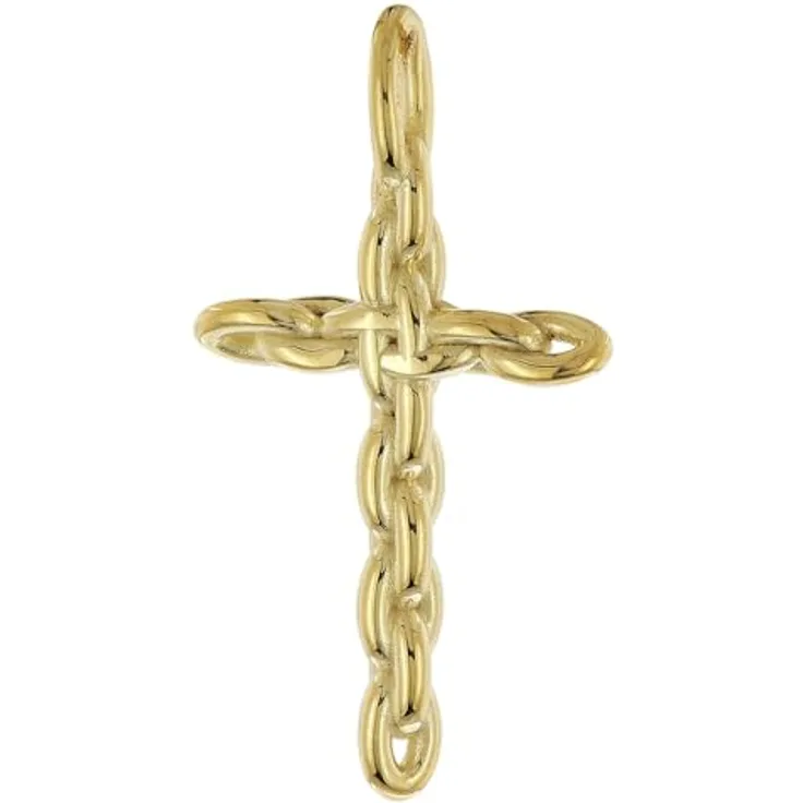 trendor Kreuz-Anhänger Gold 333/8K, elegantes Ankerkette-Design, 24 x 16 mm, Unisex Schmuckstück mit Mikrofaser-Pflegetuch und Geschenkpackung