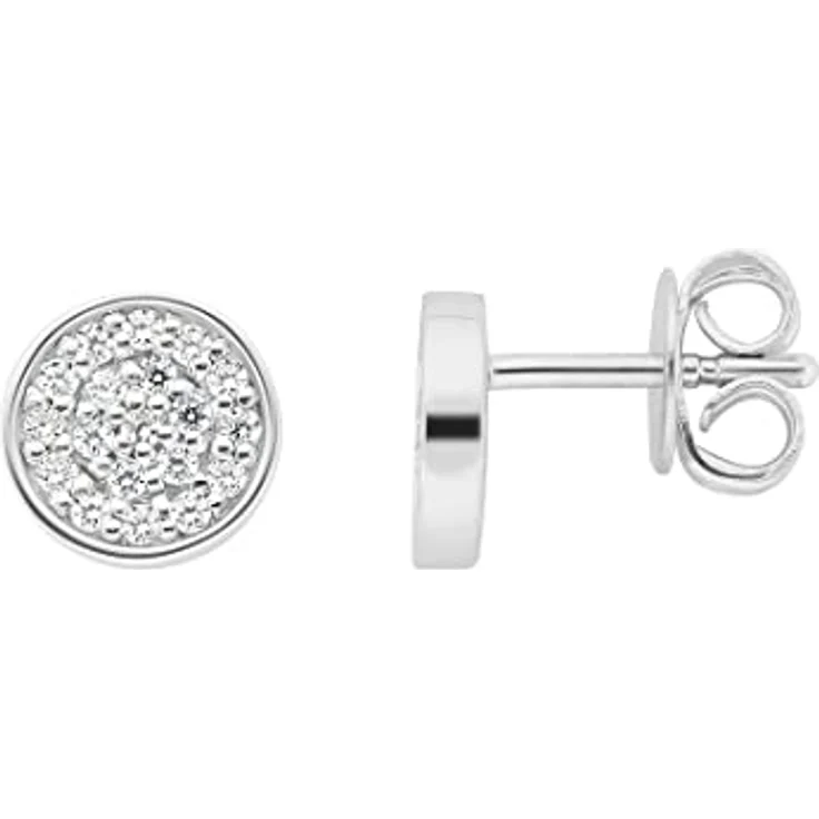 JETTE Damen-Ohrstecker 925er Silber rhodiniert, 38 Zirkonia, Durchmesser 8 mm, One Size, Geschenkbox – Bild 2