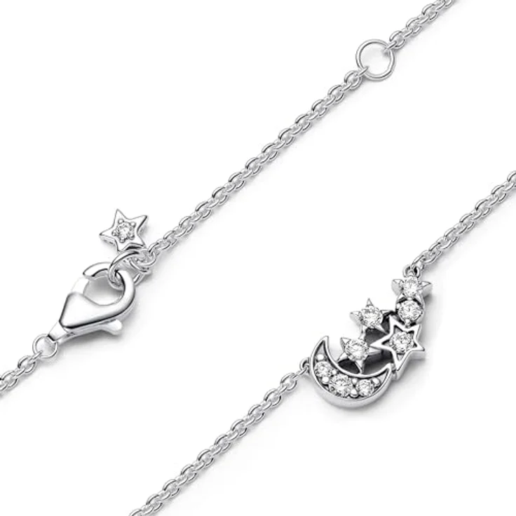 PANDORA Timeless Funkelnde Mond & Stern Collier-Halskette, Sterling Silber mit Zirkonia, verstellbare Länge 45cm, 392991C01-45 – Bild 3