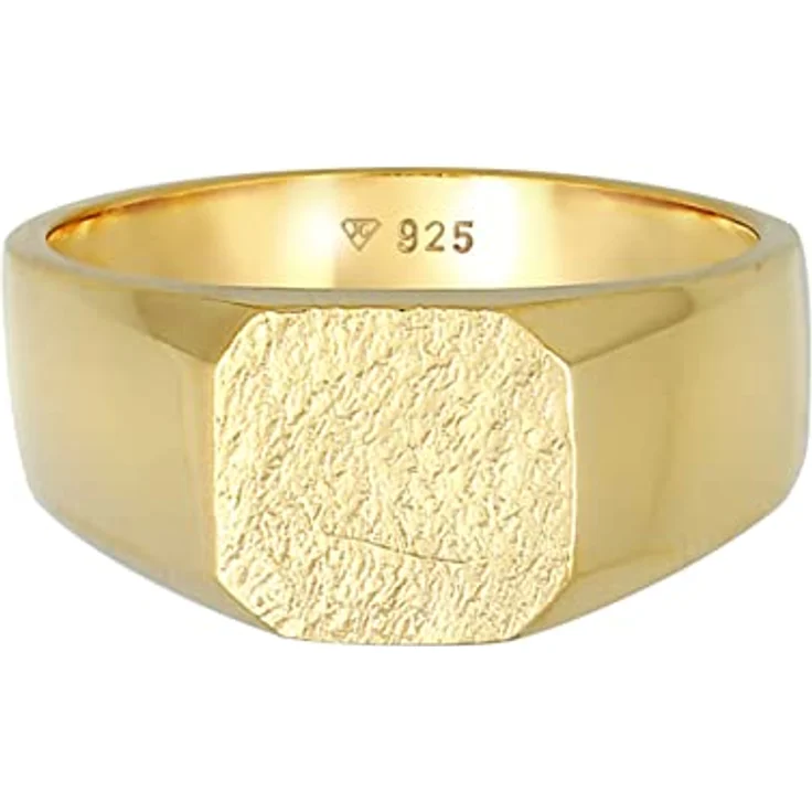 Kuzzoi Siegelring Herrenring quadratisch matt aus 925 Sterling Silber vergoldet, klassischer 11mm breiter Herren Schmuck, Größe 60 – Bild 2